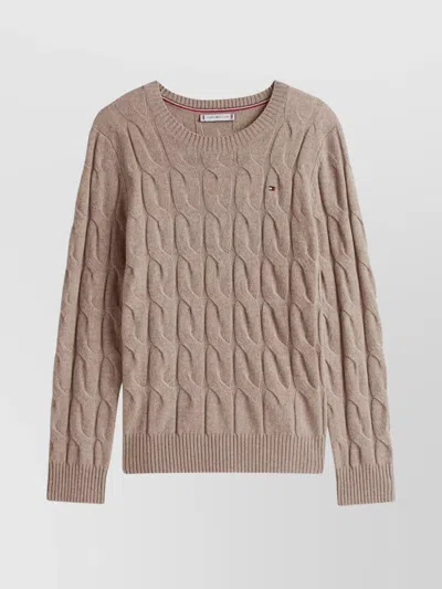 TOMMY HILFIGER CABLE KNIT WOOL SWEATER WITH RIBBED TRIM