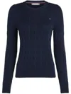 Tommy Hilfiger Crew Neck Long Sleeve Cable Knit Sweater In Blue