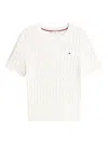 Tommy Hilfiger Short Sleeve Cable Knit Crew Top In White