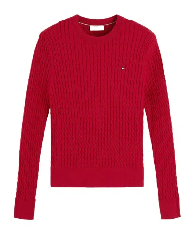 Tommy Hilfiger Cableknit Crewneck Sweater In Red