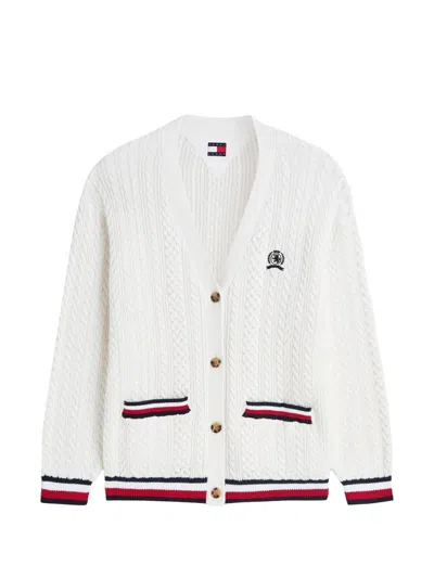 Tommy Hilfiger Cable-knit Embroidered Cardigan In Multi