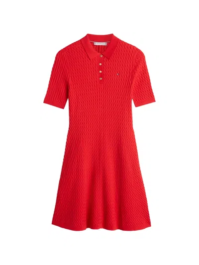 Tommy Hilfiger Cable-knit Polo Dress In Red