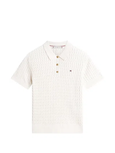 Tommy Hilfiger Cable-knit Polo Shirt In White