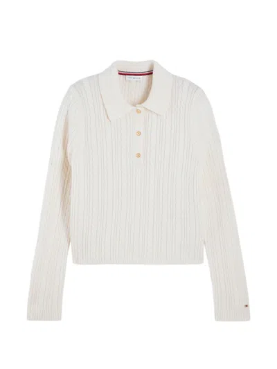 Tommy Hilfiger Cable-knit Polo Sweater In White