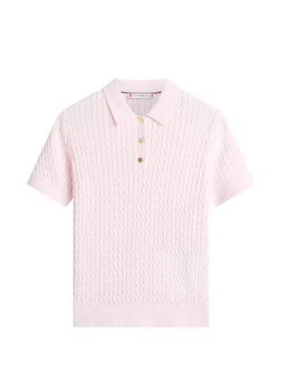 Tommy Hilfiger Cable-knit Polo Top In Pink
