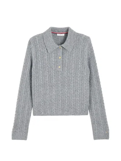 Tommy Hilfiger Cable-knit Polo-collar Sweater In Gray