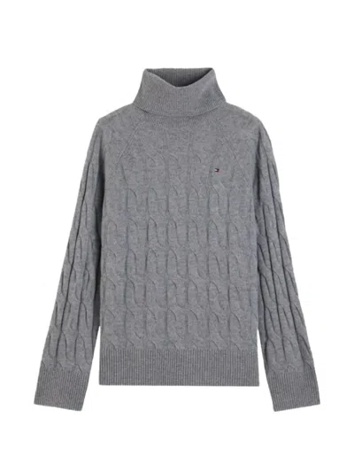 Tommy Hilfiger Cable-knit Roll-neck Sweater In Gray
