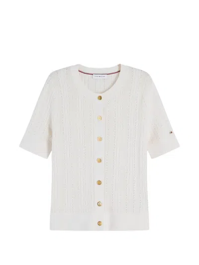Tommy Hilfiger Cable-knit Short-sleeve Cardigan In White