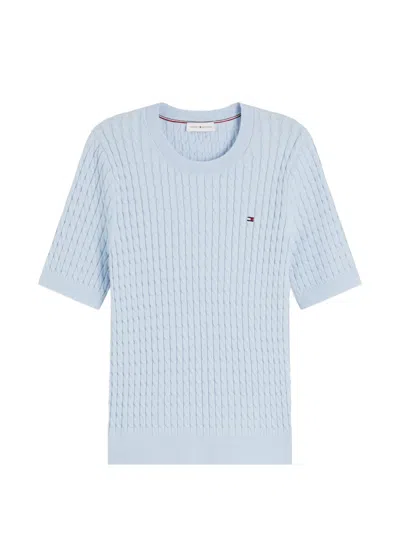 Tommy Hilfiger Cable-knit Short-sleeve Sweater In Blue