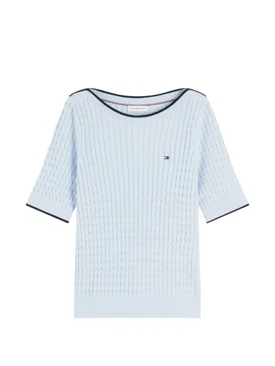Tommy Hilfiger Cable-knit Short-sleeve Sweater In Blue