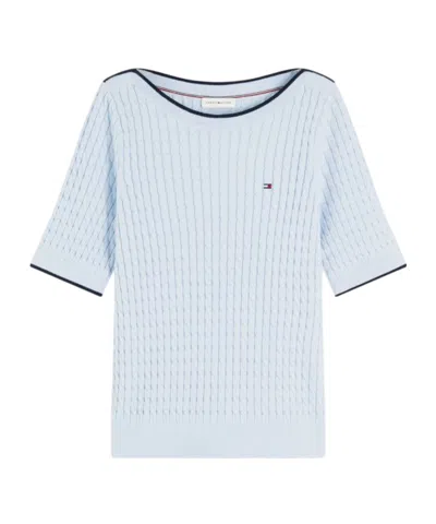 Tommy Hilfiger Cable-knit Short-sleeve Sweater In Breeze Blue