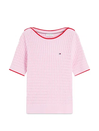 Tommy Hilfiger Cable-knit Short-sleeve Sweater In Multi