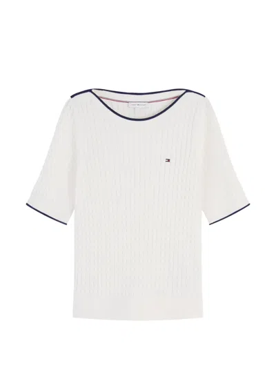 Tommy Hilfiger Cable-knit Short-sleeve Sweater In White