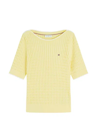 Tommy Hilfiger Cable-knit Short-sleeve Sweater In Yellow