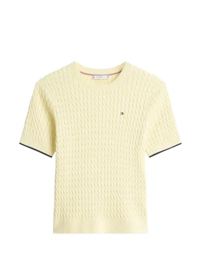 Tommy Hilfiger Cable-knit Short-sleeve Sweater In Yellow