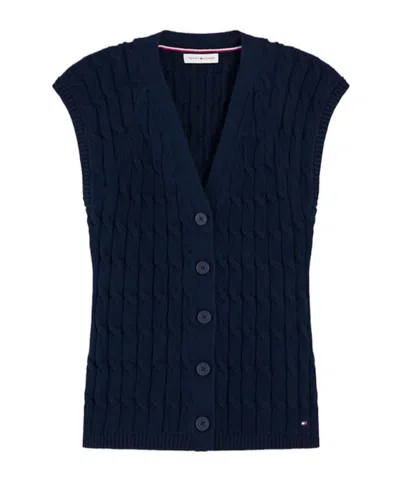 Tommy Hilfiger Cable-knit Sleeveless Cardigan In Blue