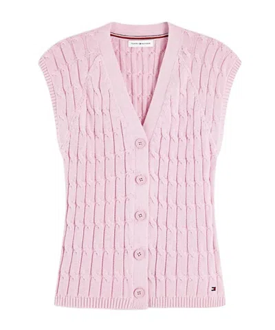 Tommy Hilfiger Cable-knit Sleeveless Cardigan In Pink