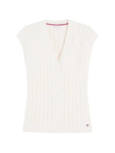 Tommy Hilfiger Cable-knit Sleeveless Cardigan In Neutral