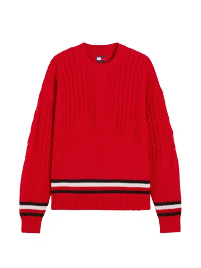 Tommy Hilfiger Cable-knit Striped Sweater In Red