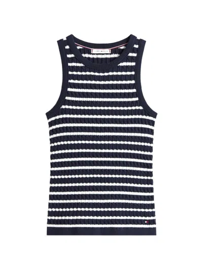 Tommy Hilfiger Cable-knit Striped Top In Blue