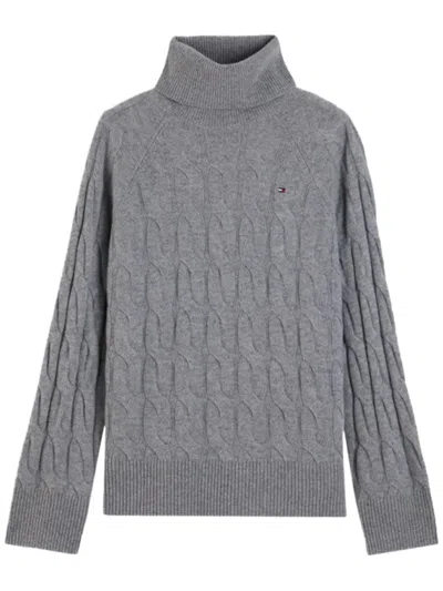 Tommy Hilfiger Cable-knit Turtleneck Sweater With Long In Gray