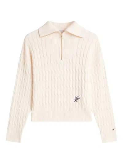 Tommy Hilfiger Cable-knit Zip-up Sweater In Neutral