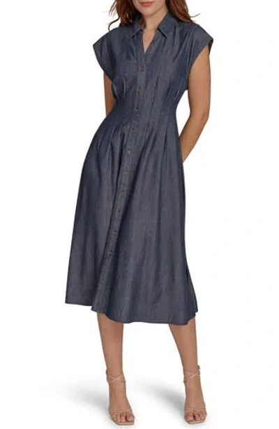 Tommy Hilfiger Cap Sleeve Fit-and-flare Midi Dress In Dark Wash