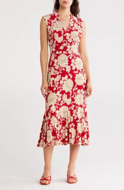 Tommy Hilfiger Cap Sleeve Stretch Jersey Midi Dress In Red