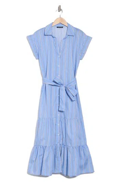 Tommy Hilfiger Cap Sleeve Tiered Shirtdress In Blue Multi