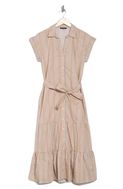 Tommy Hilfiger Cap Sleeve Tiered Shirtdress In Sand/mul