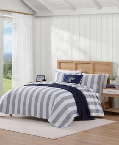 Tommy Hilfiger Capri Stripe Cotton Reversible Quilt Sets In Gray