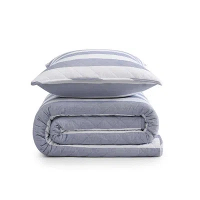 Tommy Hilfiger Capri Stripe Cotton Revesible Blue Quilt Set In Navy