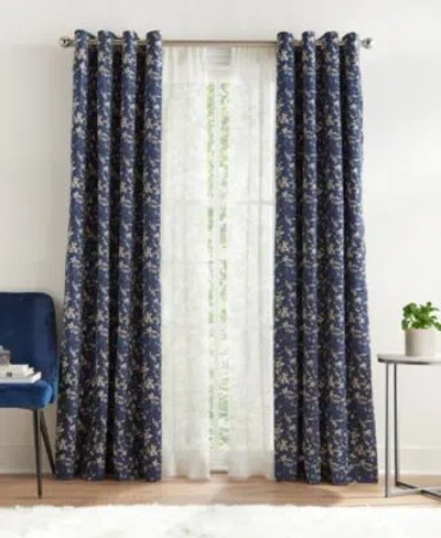 Tommy Hilfiger Carine Floral Grommet Room Darkening 2-piece Curtain Panel, 50" X 108" In Deep Blue