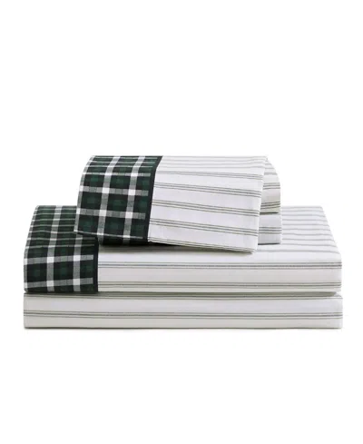 Tommy Hilfiger Cass Park Mix Check Stripe Contrast Hem 200-thread Count Cotton 3-pc. Sheet Set, Twin Xl In Multi