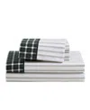 Tommy Hilfiger Cass Park Mix Check Stripe Contrast Hem 200-thread Count Cotton 4-pc. Sheet Set, Queen In White