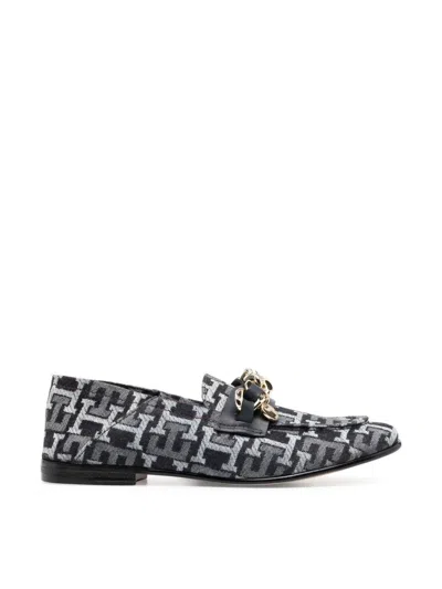 TOMMY HILFIGER CHAIN DETAIL MONOGRAM DENIM LOAFERS