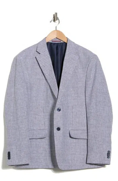 Tommy Hilfiger Check Notch Lapel Linen Blazer In Blue