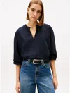 Tommy Hilfiger Check Print Chiffon Pullover Top In Blue