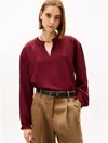 Tommy Hilfiger Check Print Chiffon Pullover Top In Burgundy