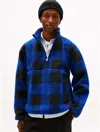 Tommy Hilfiger Check Teddy Fleece Quarter In Blue