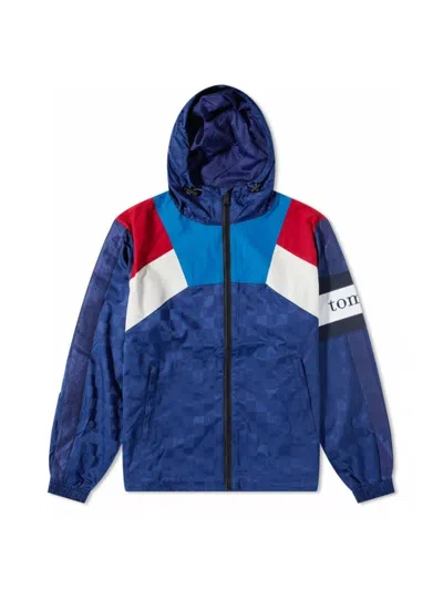 Tommy Hilfiger Checkerboard Colour-blocked Hooded Track Jacket In Blue