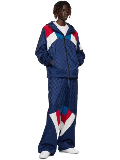 Tommy Hilfiger Checkerboard Colour-blocked Hooded Track Jacket In Blue