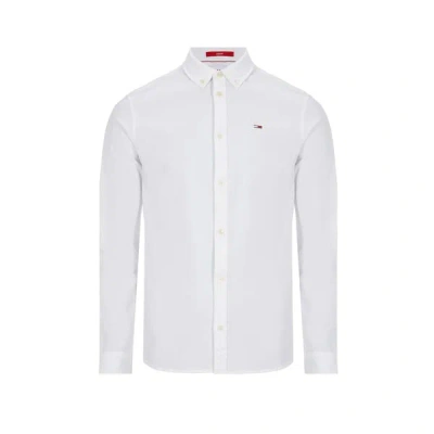 Tommy Hilfiger Core Logo-embroidered Regular-fit Cotton-poplin Shirt In White