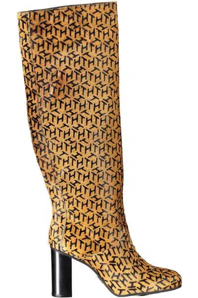 TOMMY HILFIGER CHIC BEIGE HIGH BOOTS WITH CONTRAST DETAILS