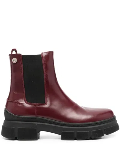 Tommy Hilfiger Chunky-sole Leather Chelsea Boots In Red