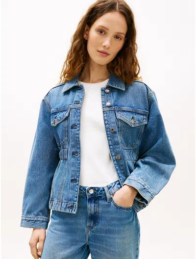 Tommy Hilfiger Cinched Faded Denim Jacket In Blue