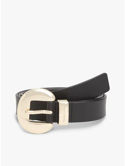 Tommy Hilfiger Circle Buckle Leather Belt In Black