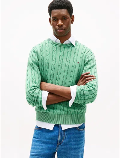 Tommy Hilfiger Classic Cable Knit Crewneck Sweater In Green