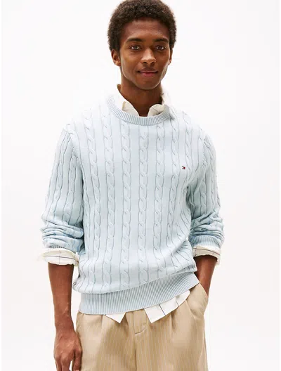 Tommy Hilfiger Classic Cable Knit Crewneck Sweater In Blue