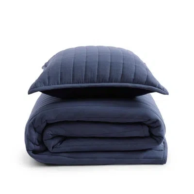 Tommy Hilfiger Classic Comfort Solid Reversible Blue Quilt Set In Navy